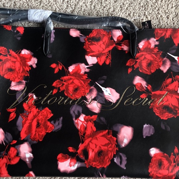 VICTORIA’S SECRET RED FLORAL TOTE BAG - Picture 2 of 4